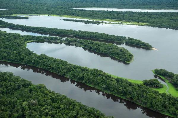 Beautiful Aerial View Large River Green Amazon Rainforest Manaus Amazonas — Stok fotoğraf