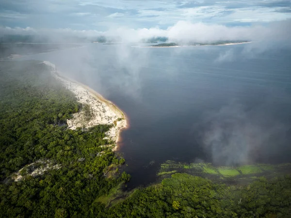 Beautiful Aerial Drone View Large Rivers Green Rainforest Brazilian Amazon — Fotografia de Stock