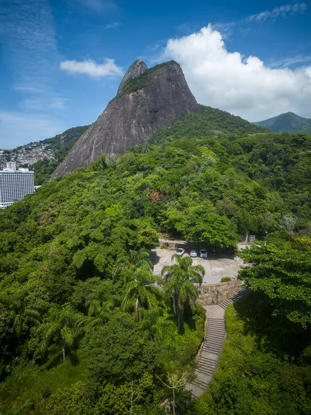 Beautiful Aerial View Green Rocky Rainforest Mountains City Buildings Rio — 스톡 사진