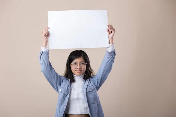 Mexican Young Girl Holding Poster International Woman Day — Foto de Stock