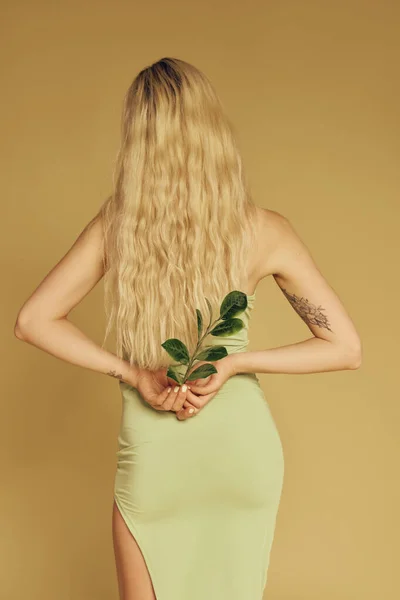 Blond Sproeten Vrouw Natuurlijke Make Holding Bladeren — Stockfoto