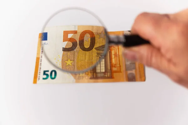 Fifty Euro Banknote Viewed Magnifying Glass — Stock Photo, Image