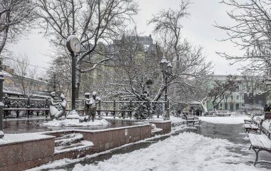Odessa, Ukraine 29.01.2023. Gloomy winter day on the city garden in Odessa, Ukraine