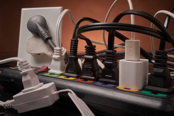Electrical Outlets Power Strip Overloaded Capacity — Stock Photo, Image