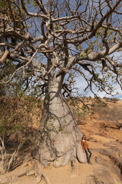Woman Baobab Epupa Kunene Namibia — Foto Stock