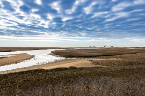 View Marsh River Dramatic Clouds Racepoint Lighthouse — Stock Photo, Image