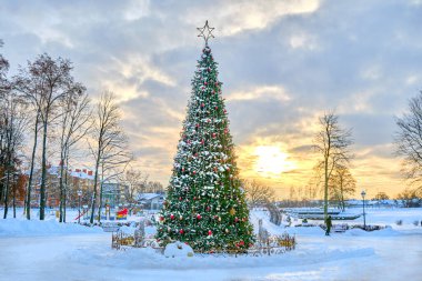 winter landscape christmas tree christmas new year toys sun