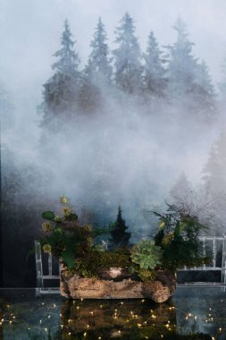 Bitkilerle düğün masası.