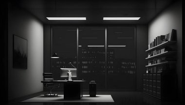 Koyu renkli Üretici Yapay Zeka 'daki minimalist ofis
