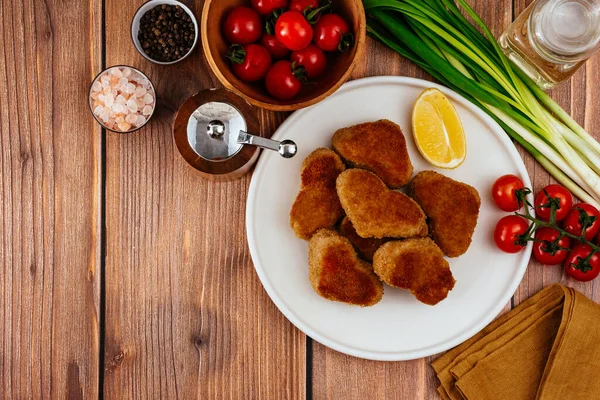 Fried Chicken Nuggets Shape Heart Plate Mustard Sauce Next — Stock Photo, Image