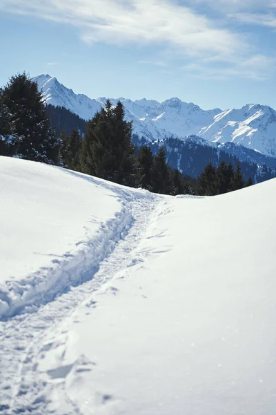 Sendero Angosto Cubierto Nieve Cerca Cordillera —  Fotos de Stock