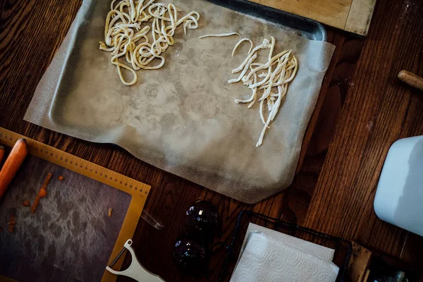 View Homemade Pasta Kitchen Table — Stock Photo, Image