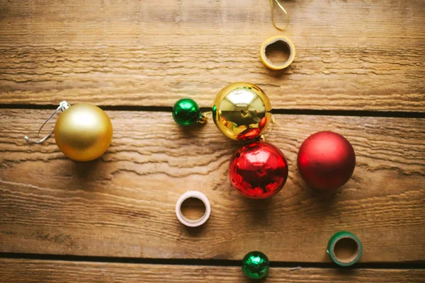 Christmas Balls Wooden Backgroun — Stock Photo, Image