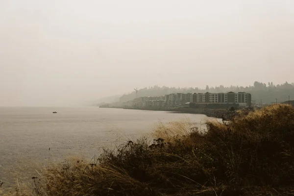 Veduta Begencement Bay Tacoma Coperta Fumo — Foto Stock