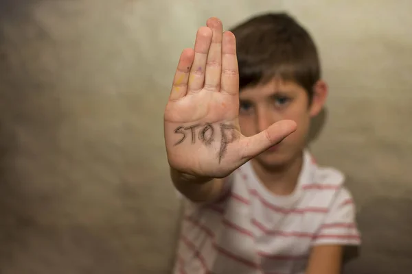 Stop Met Pesten Verdrietig Kind Sociale Problemen Van Mensheid — Stockfoto