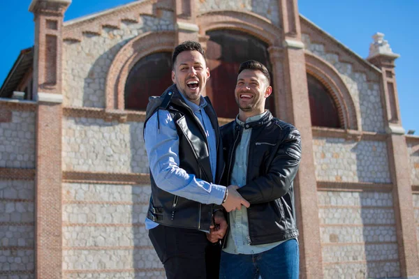 Portrait Happy Gay Couple Outdoors — Photo