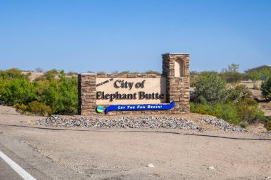 Elephant Butte, NM, USA - May 1, 2022: A welcoming signboard at the entry point of the park