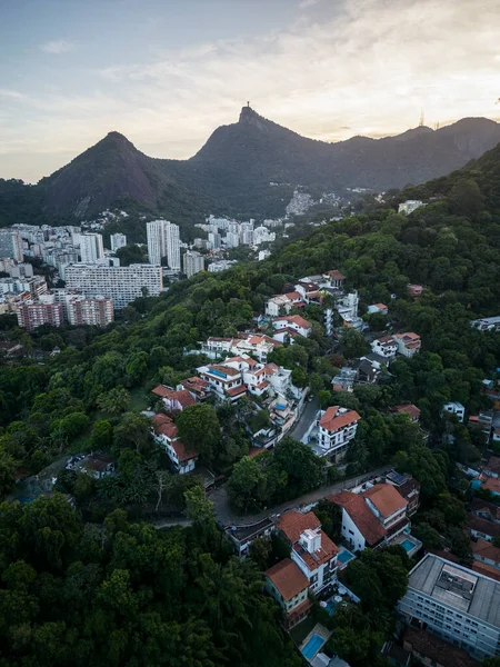 Beautiful Aerial View City Buildings Green Rainforest Mountains Laranjeiras Rio — Stock Photo, Image