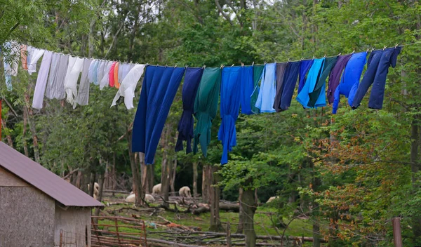 Amish clothes hang out to dry at a homestead in Bridge Creek, Wisconsin.