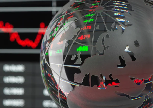 Financial Markets, Globe of the world with data and graphs reflecting.