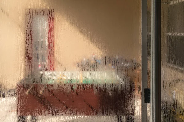 Кондиціонер Спричиняє Утворення Конденсату Розсувних Скляних Дверях — стокове фото