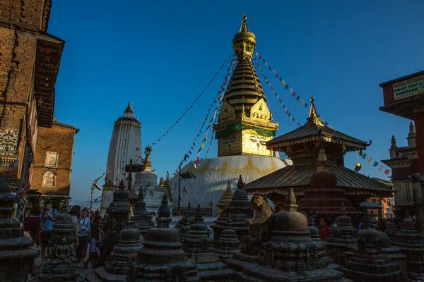 Zachód Słońca Swayambhunath Świątyni Małp Katmandu — Zdjęcie stockowe
