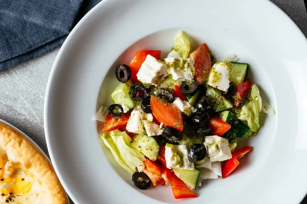 Salade Grecque Fromage Olives Tomates Herbes — Photo