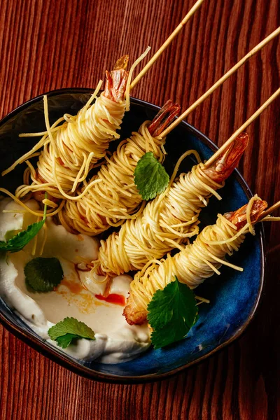 Shrimp Fried Batter Sauce Vegetables — Stock Photo, Image