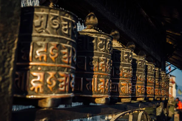 Buddhistické Modlitební Kola Káthmándú Opičí Chrám — Stock fotografie