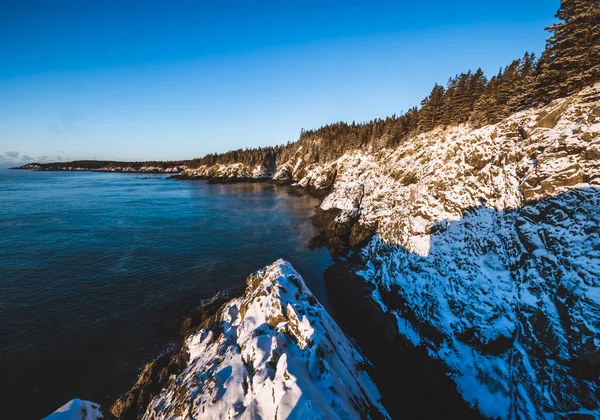 Snöig Kall Soluppgång Längs Atlantkusten Cutler Maine — Stockfoto
