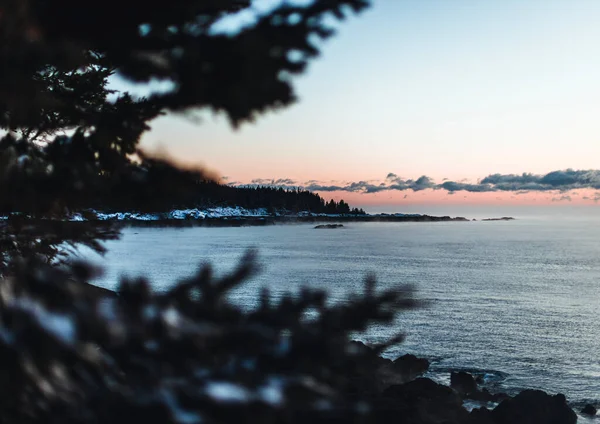Amanecer Largo Costa Rocosa Nueva Inglaterra Invierno Cutler Maine —  Fotos de Stock
