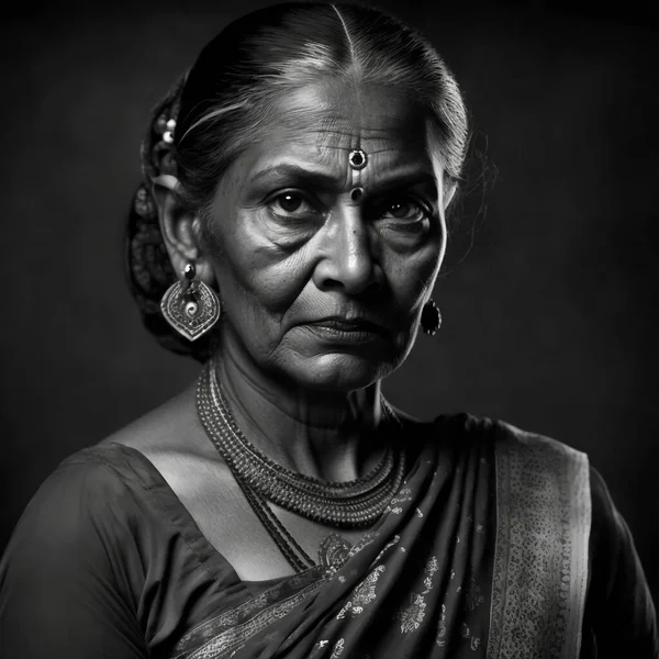 Retrato Mulher Indiana Preto Branco Chave Baixa — Fotografia de Stock