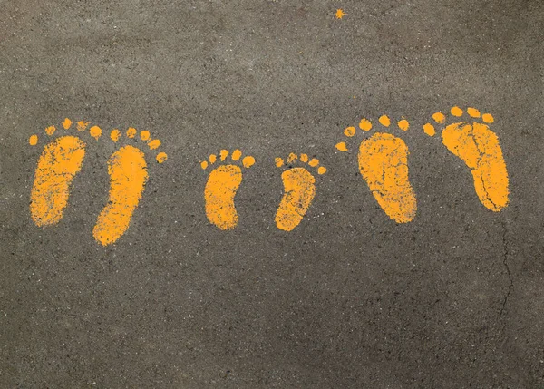 Painted Footprints Family Asphalt — Stock Photo, Image