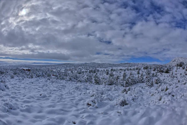 Snow Covered Landscape Winter Morning Chino Valley Arizona Taken March — Stock Photo, Image