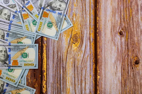 Lot One Hundred Dollar Bills Old Wooden Background — Stock Photo, Image