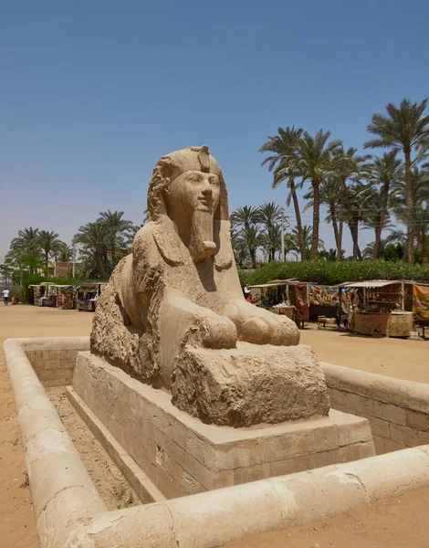 エジプトのアラバスタースフィンクスは前景の晴れた日に捕らえられた — ストック写真