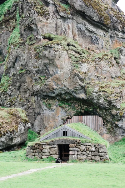 Iceland Turf House on Side of Mountain