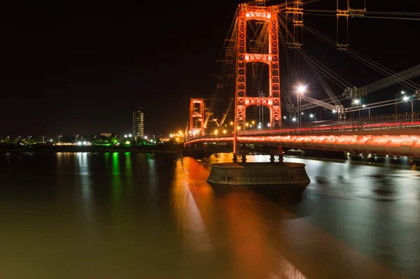 Illuminated Suspension Bridge City Santa Argentina — Stock Photo, Image