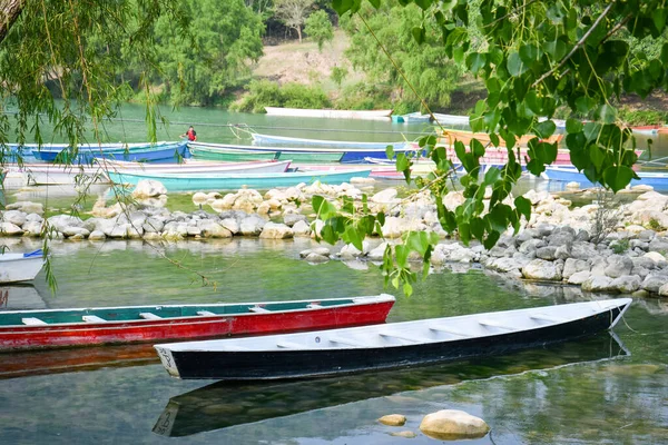 stock image Colorful canoes in Tamul river at Huasteca Potosina.