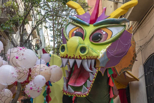 Papel Mache Cabeça Dragão Para Celebrações Folclóricas — Fotografia de Stock