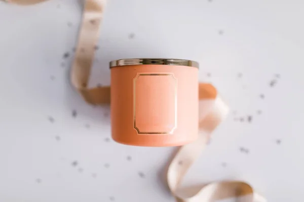 Peach Colored Candle Focus Ribbon Sprinkles — Stock Photo, Image
