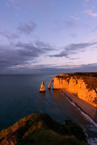 High Angle View Needle Arch Aval Cliff Jambourg Beach Etretat — Stock Photo, Image