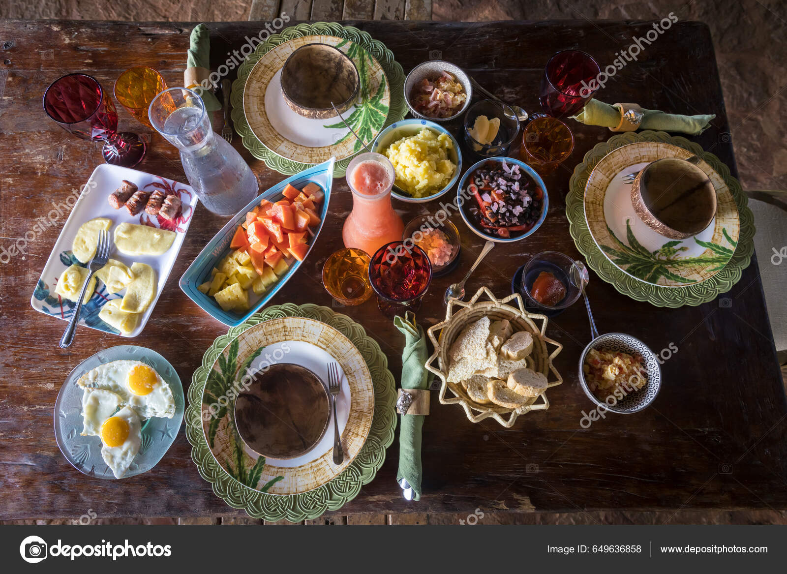 Vista Superior Mesa Del Desayuno Colorido Saludable Mesa Madera