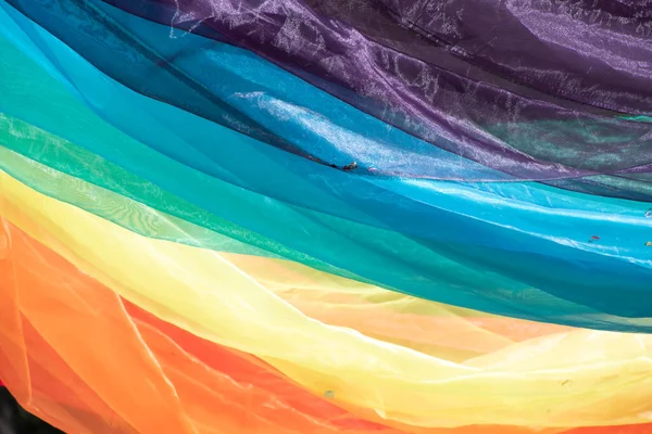 Homosexuell Gefärbte Flagge Hintergrund Aus Transparenter Faser — Stockfoto