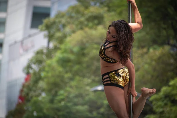 Młody Sexy Szczupły Kobieta Biegun Taniec Podczas Duma Parada — Zdjęcie stockowe