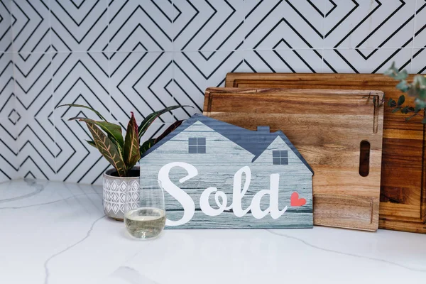 Sold Sign Shaped House Kitchen Wooden Cutting Boards — Stock Photo, Image