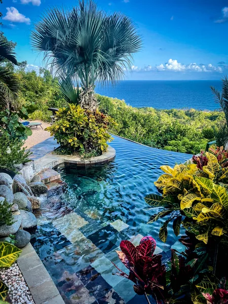 Vacker Pool Tropisk Miljö Med Utsikt Över Havet — Stockfoto