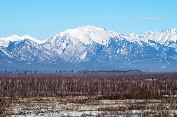 View of the Eastern Sayan Mountains on a clear day