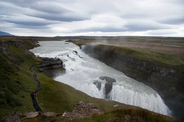 Gullfoss Skládá Dvou Vodopádů Celkovou Výškou Metrů Hloubkou Metrů — Stock fotografie