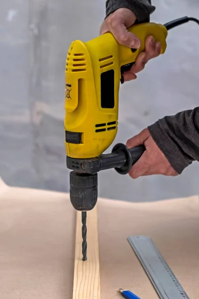 Man Hands Drilling Power Drill — Stock Photo, Image